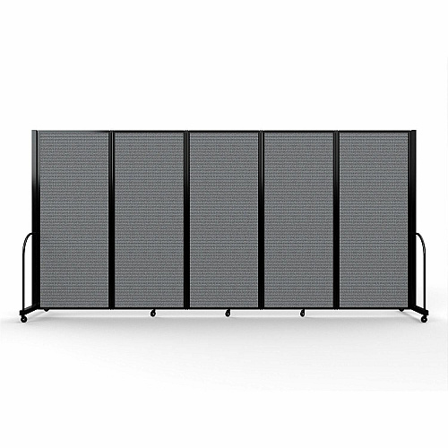 Screenflex Portable Partitions Full Motion Room Dividers 5 Panels - 14.1 ft Width x 82" Height - Steel Frame - Fabric, Polyester - Gray - 1 Each (FSH6105BDG)