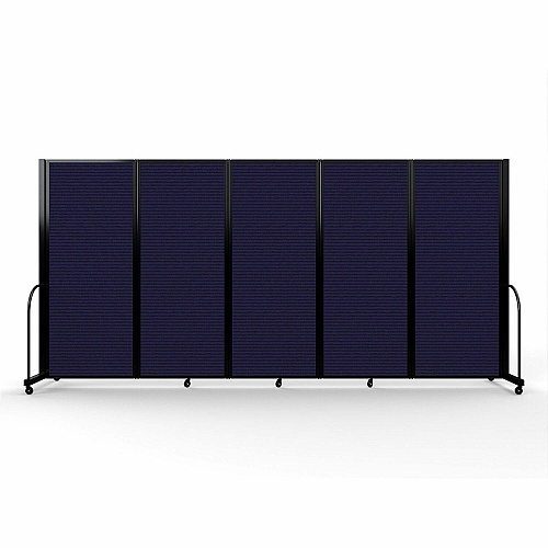 Screenflex Portable Partitions Full Motion Room Dividers 5 Panels - 14.1 ft Width x 82" Height - Steel Frame - Fabric, Polyester - Navy - 1 Each (FSH6105BDV)