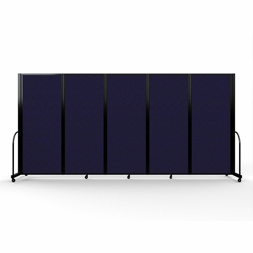 Screenflex Portable Partitions Full Motion Room Dividers 5 Panels - 14.1 ft Width x 82" Height - Steel Frame - Fabric, Polyester - Navy - 1 Each (FSH6105BDV)