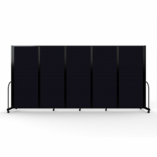 Screenflex Portable Partitions Full Motion Room Dividers 5 Panels - 14.1 ft Width x 82" Height - Steel Frame - Fabric, Polyester - Black - 1 Each (FSH6105BDX)