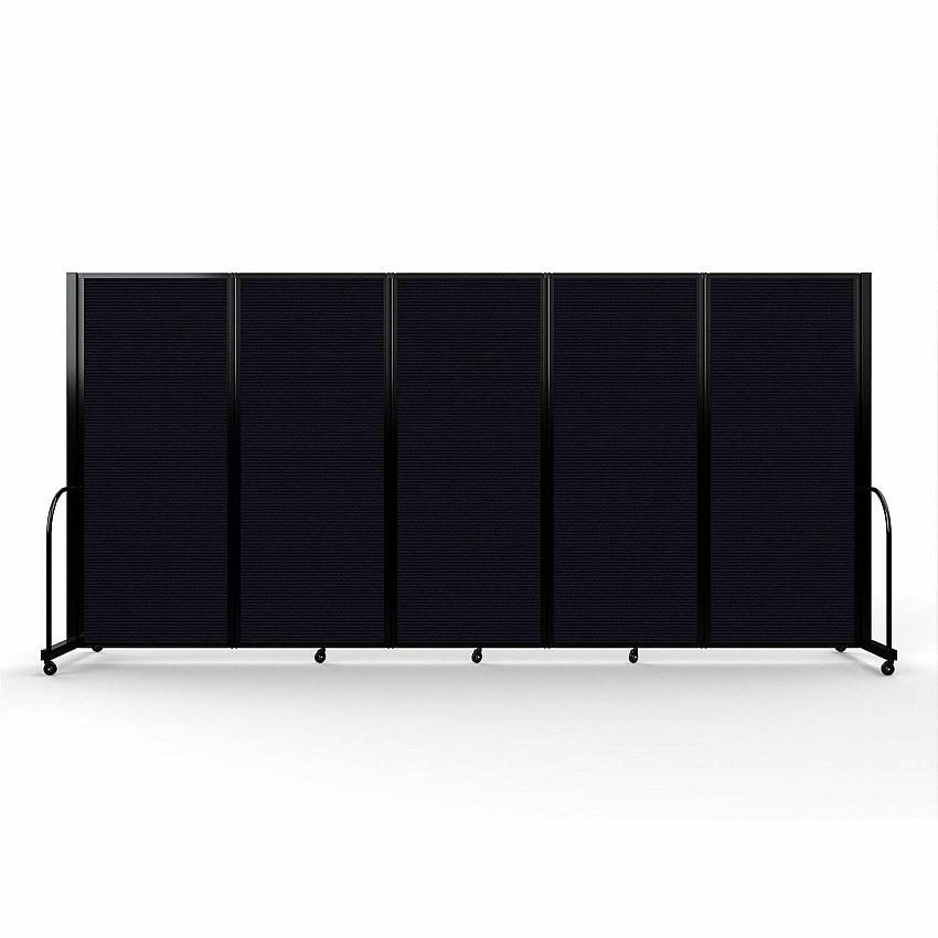 Screenflex Portable Partitions Full Motion Room Dividers 5 Panels - 14.1 ft Width x 82" Height - Steel Frame - Fabric, Polyester - Black - 1 Each (FSH6105BDX)