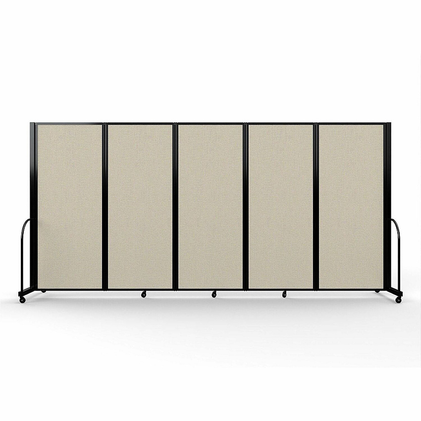Screenflex Portable Partitions Full Motion Room Dividers 5 Panels - 14.1 ft Width x 82" Height - Steel Frame - Fabric, Polyester - Sand - 1 Each (FSH6105BSND)