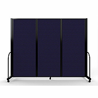 Screenflex Portable Partitions Full Motion Room Dividers 3 Panels - 103" Width x 82" Height - Steel Frame - Fabric, Polyester - Navy - 1 Each (FSH6103BDV)