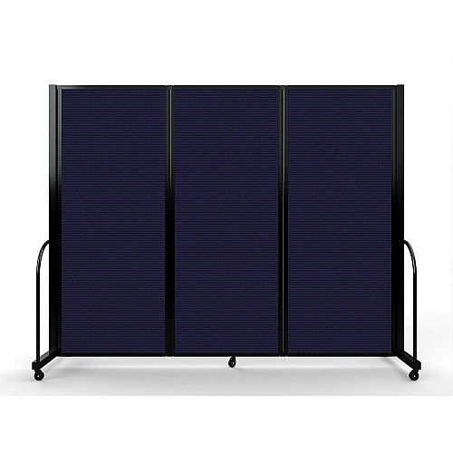 Screenflex Portable Partitions Full Motion Room Dividers 3 Panels - 103" Width x 82" Height - Steel Frame - Fabric, Polyester - Navy - 1 Each (FSH6103BDV)