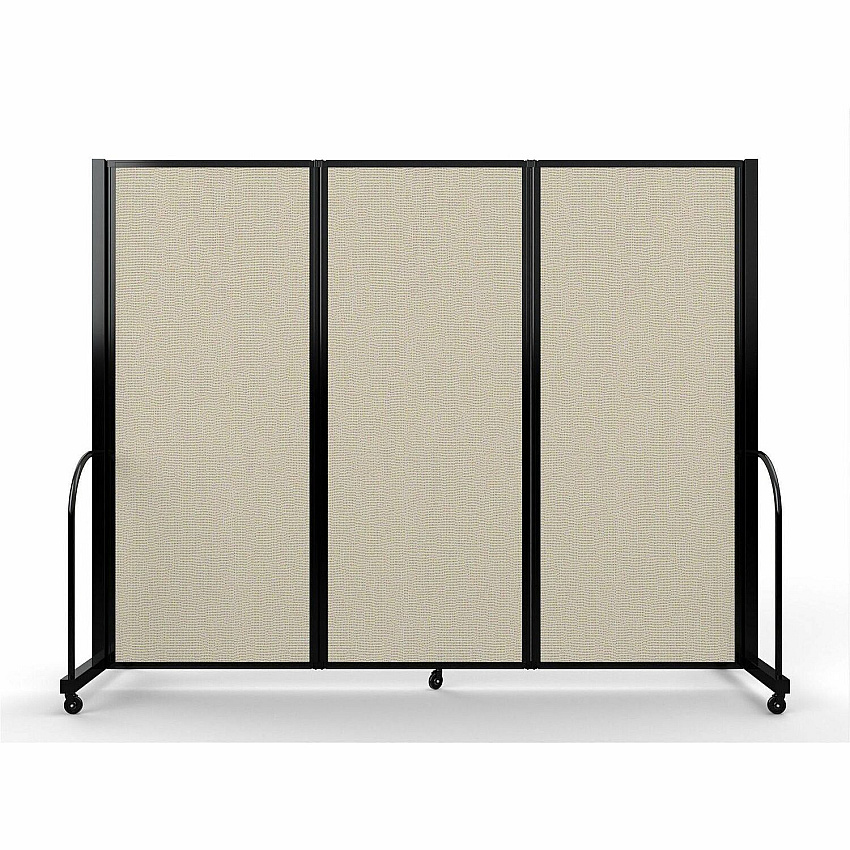 Screenflex Portable Partitions Full Motion Room Dividers 3 Panels - 103" Width x 82" Height - Steel Frame - Fabric, Polyester - Sand - 1 Each (FSH6103BSND)