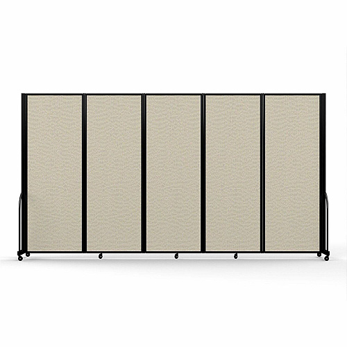 Screenflex Portable Partitions Full Motion Room Dividers 5 Panels - 14.1 ft Width x 90" Height - Steel Frame - Fabric, Polyester - Sand - 1 Each (FSH765BSND)