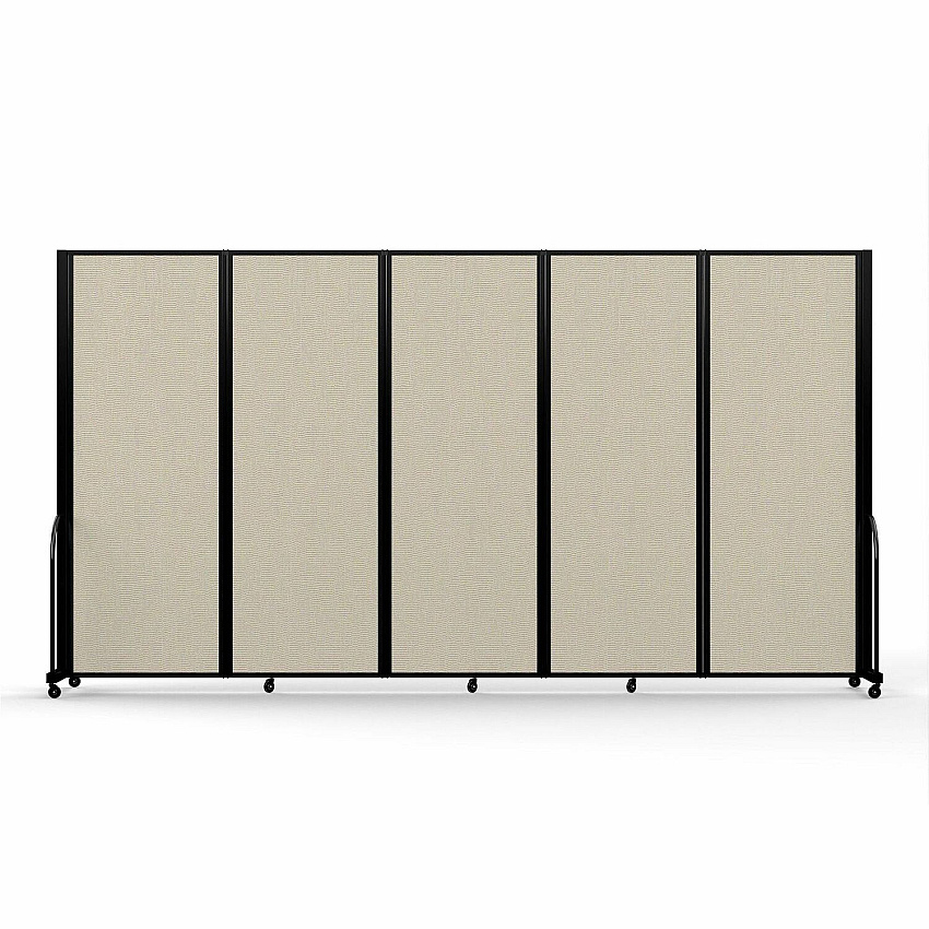 Screenflex Portable Partitions Full Motion Room Dividers 5 Panels - 14.1 ft Width x 90" Height - Steel Frame - Fabric, Polyester - Sand - 1 Each (FSH765BSND)