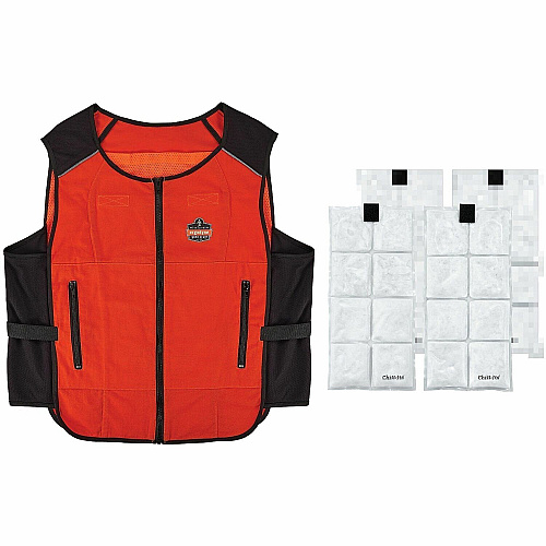 Ergodyne Chill-Its 6260 Cooling Packs Vest Kit Recommended for: Indoor/Outdoor, Industrial, Pulp & Paper, Running, Biking, Yardwork - Small/Medium - 30.75" Chest - Heat, Warm Temperature, Heat Stress Protection - Hook & Loop/Zipper Closure - 2 Poc (12009)
