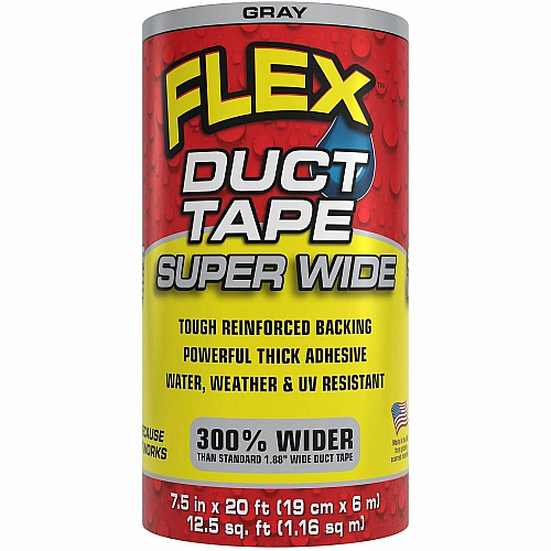 FLEX SEAL Super Wide Duct Tape 20 ft Length x 7.50" Width - Gray - Rubber Adhesive - Water Resistant, Weather Resistant, UV Resistant - For Reinforcing, Box, Household, Repair, DIY, Sealing, Drafting, Window, Door, Furniture, Fabric, ... - 3  (DTGRYR7520)