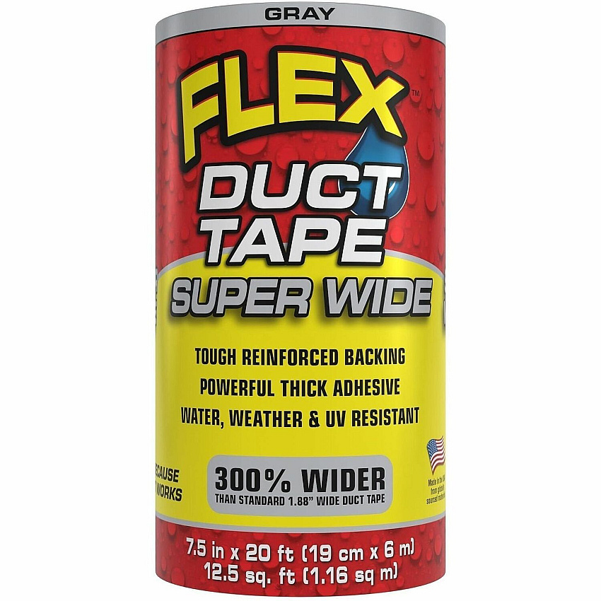 FLEX SEAL Super Wide Duct Tape 20 ft Length x 7.50" Width - Gray - Rubber Adhesive - Water Resistant, Weather Resistant, UV Resistant - For Reinforcing, Box, Household, Repair, DIY, Sealing, Drafting, Window, Door, Furniture, Fabric, ... - 3  (DTGRYR7520)