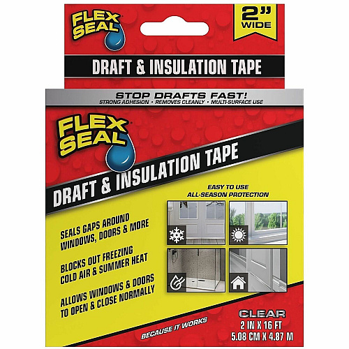 FLEX SEAL Draft Tape 16 ft Length x 2" Width - Clear - Weather Proof, Moisture Proof, Cold Resistant, Crack Resistant, Dust Resistant, Moisture Resistant - For Drafting, Insulating, Window, Door, Sealing, Indoor, Outdoor, Multi Surface, Nonpo (DFSCLR0216)