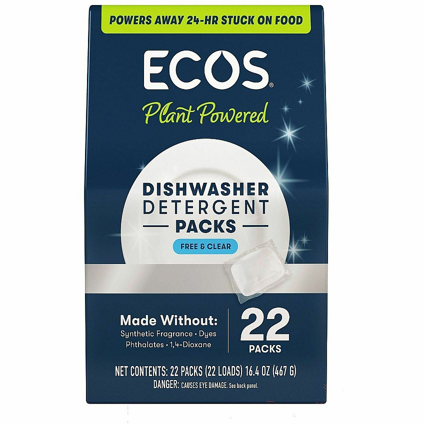 ECOS PRO Dishwasher Detergent Packs For Dishwasher - Powder - Free & Clear Scent - Recommended For: Food Remover, Grease Remover, Grime Remover, Stain Remover - No-rinse, Dye-free, Phthalate-free, Cruelty-free - White - 22 Packs/Box - 6 / Carton (969906)