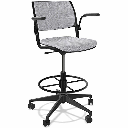 NIMA Swivel-Base Stools Gray Seat Color - Fabric Seat Material - Nero Frame Color - Steel Frame Material - Black - Plastic - Armrest - 1 Carton (1180)