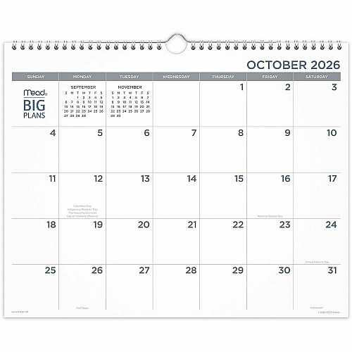 Mead BIG PLANS Monthly Wall Calendar (CR30707)