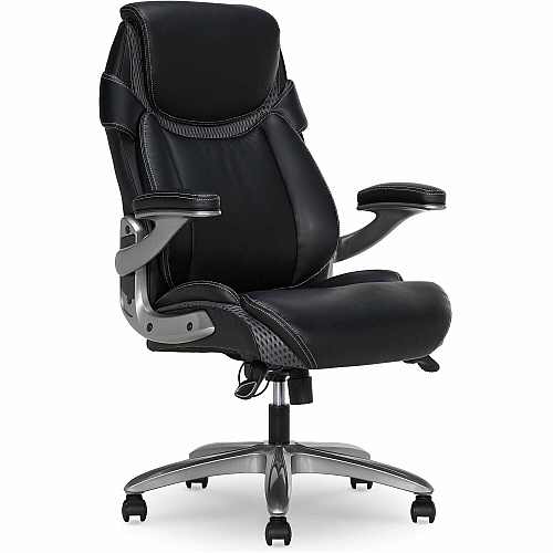 Lorell Lumbar Foam Executive Chair 5-star Base - Black - Memory Foam, Bonded Leather - Armrest - 1 Each (LLR47923)