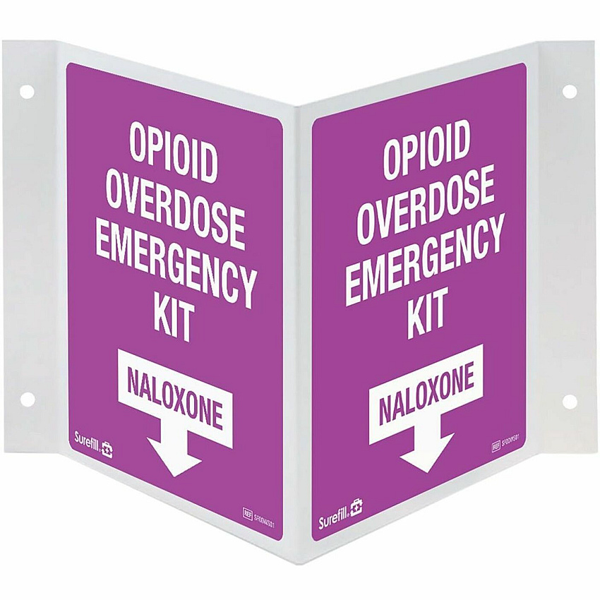 Aero Overdose Kit 3-Way Wall Sign Print/Message "OPIOID OVERDOSE EMERGENCY KIT NALOXONE" - 43" Width x 61" Height - White, Purple Print/Message Color - Wall - Durable - Public Space, Workplace, Community Center - 1 Each (SFODWS01)