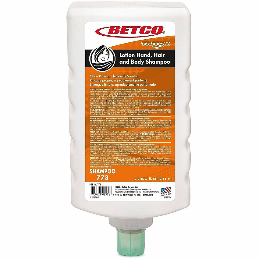 Betco Lotion Hair & Body Shampoo Mandarin Grapefruit Scent - 67.6 fl oz (2 L) - Bottle Dispenser - Hair, Body, Hand, Skin, School, Daycare, Spa, Locker Room, Hotel, Resort - Peach - Anti-irritant - 6 / Carton (7736200)