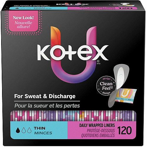 U by Kotex Wrapped Panty Liners Light - Absorbent, Individually Wrapped, Odor-absorbing, Chlorine-free - 120 / Box (58311)