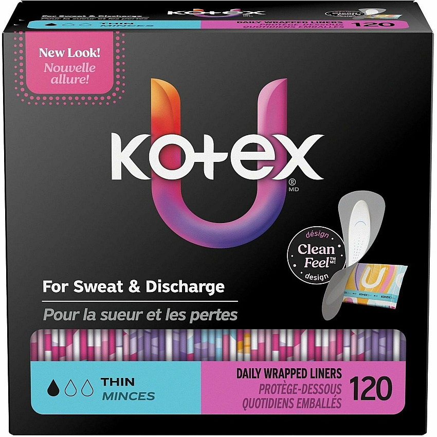 U by Kotex Wrapped Panty Liners Light - Absorbent, Individually Wrapped, Odor-absorbing, Chlorine-free - 120 / Box (58311)