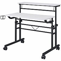 Techni Mobili Rolling Writing Desk Textured, White Top - Modern Style - 44 lb Capacity - Height Adjustable - 36" Table Top Width x 25" Table Top Depth x 0.69" Table Top Thickness - 40" Height - Writing, Home Office, Laptop - Assembly Required  (3800SUWHT)