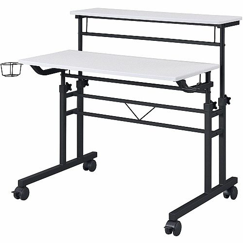 Techni Mobili Rolling Writing Desk Textured, White Top - Modern Style - 44 lb Capacity - Height Adjustable - 36" Table Top Width x 25" Table Top Depth x 0.69" Table Top Thickness - 40" Height - Writing, Home Office, Laptop - Assembly Required  (3800SUWHT)