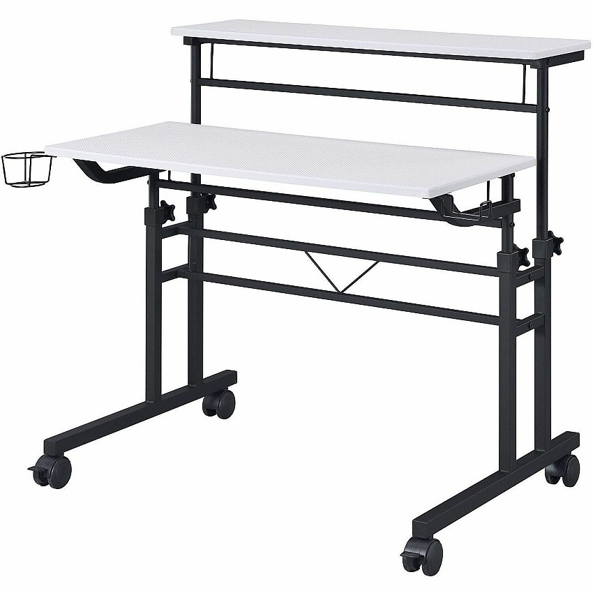 Techni Mobili Rolling Writing Desk Textured, White Top - Modern Style - 44 lb Capacity - Height Adjustable - 36" Table Top Width x 25" Table Top Depth x 0.69" Table Top Thickness - 40" Height - Writing, Home Office, Laptop - Assembly Required  (3800SUWHT)