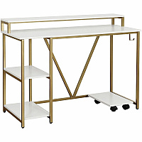 Techni Mobili Industrial Writing Desk Modern Style - 6 Legs - 88 lb Capacity - 46.50" Table Top Width x 19" Table Top Depth - 34" Height - Industry, Writing, Home Office, Storage, Accessories, Monitor - Assembly Required - White, Gold - Enginee (7310DGLD)
