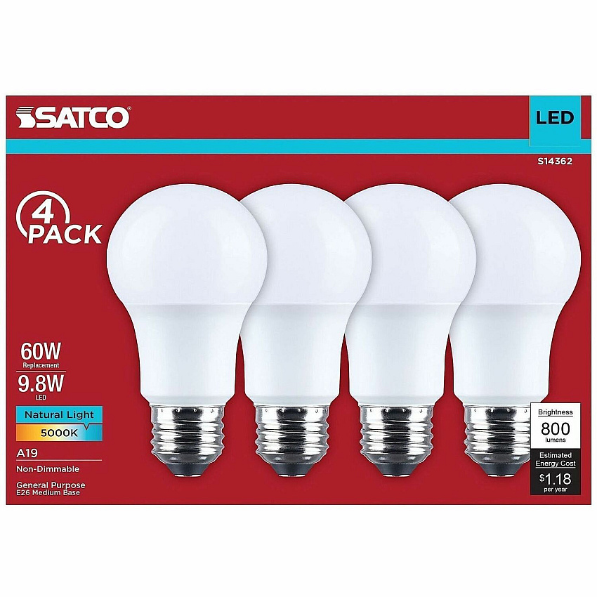 Satco 9.8W A19 LED Frosted Bulbs (S14362)