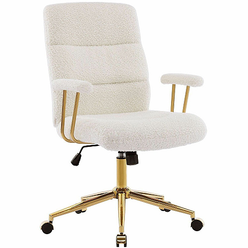Techni Mobili Textured Boucle Office Chair White Seat Color - Plush, Foam Seat Material - White Back Color - Foam, Plush Back Material - 5-star Base - White, Gold - Nylon - Armrest - 1 Each (3270CWHT)