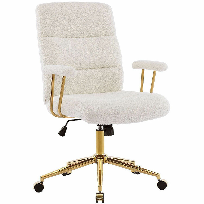 Techni Mobili Textured Boucle Office Chair White Seat Color - Plush, Foam Seat Material - White Back Color - Foam, Plush Back Material - 5-star Base - White, Gold - Nylon - Armrest - 1 Each (3270CWHT)