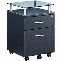 Techni Mobili Rolling Glass-Top Filing Cabinet 15.7" Width x 17.5" Depth x 24" Height - 1 x Shelf(ves) - 2 x Drawer(s) for File - 74 lb Load Capacity - Locking Drawer, Locking Mechanism, Moisture Resistant, Scratch Resistant, Durable, Mobility (S06GPH06)
