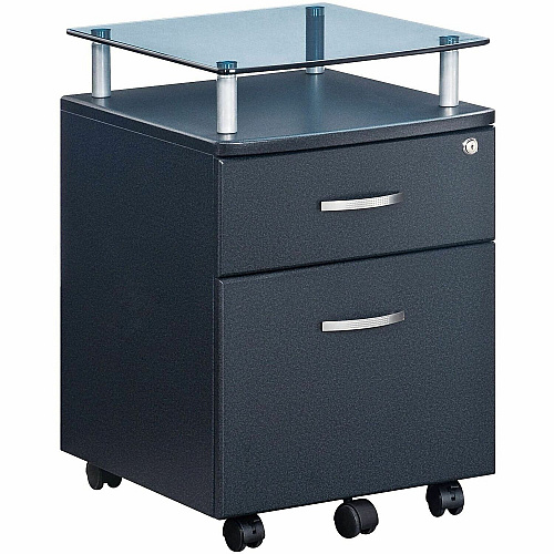 Techni Mobili Rolling Glass-Top Filing Cabinet 15.7" Width x 17.5" Depth x 24" Height - 1 x Shelf(ves) - 2 x Drawer(s) for File - 74 lb Load Capacity - Locking Drawer, Locking Mechanism, Moisture Resistant, Scratch Resistant, Durable, Mobility  (S06GPH06)