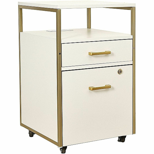 Techni Mobili Modern Rolling Filing Cabinet 15.7" Width x 15.7" Depth x 26" Height - 2 x Drawer(s) for File, Document - Letter - 198 lb Load Capacity - Locking Drawer, USB Interface, Power Outlet, Wheels, Locking Casters, Mobility, Concealed Outl (S19WHT)