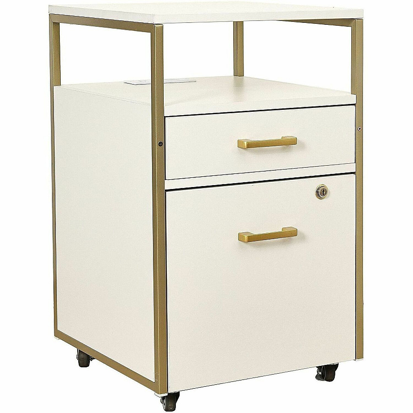 Techni Mobili Modern Rolling Filing Cabinet 15.7" Width x 15.7" Depth x 26" Height - 2 x Drawer(s) for File, Document - Letter - 198 lb Load Capacity - Locking Drawer, USB Interface, Power Outlet, Wheels, Locking Casters, Mobility, Concealed Outl (S19WHT)