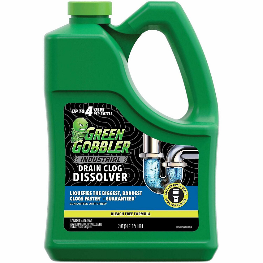 Green Gobbler Industrial Drain Clog Dissolver For Toilet, Sink, Shower, Tub, Multipurpose - Gel - 64 fl oz (2 quart) - Recommended For: Hair Remover, Grease Remover, Paper Remover, Hard Water Deposit Remover, Mineral Deposit Remover, Soap Scum Re (G8022J)