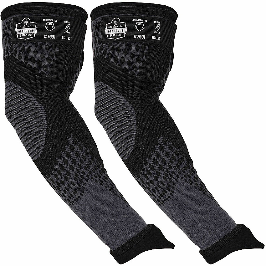 Ergodyne ProFlex 7991 Protective Arm Sleeve 22" Length - Black - Tungsten Fiber - Machine Washable, Cut Resistant, Comfortable, Adjustable Fit, Abrasion Resistant, Breathable (17999)