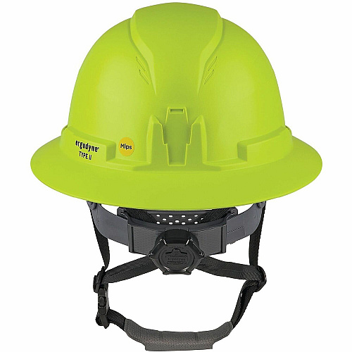 Ergodyne Skullerz 8963-MIPS Type 2 Full-Brim Safety Helmet Recommended for: Construction, Utility, Oil & Gas, Forestry, Mining, General Purpose - Head, Impact, Sun, Rain Protection - Expanded Polystyrene Foam (EPS) - Lime - Adjustable Ratchet, Rat (60601)