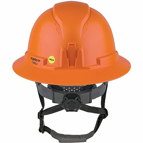 Ergodyne Skullerz 8963-MIPS Type 2 Full-Brim Safety Helmet Recommended for: Construction, Utility, Oil & Gas, Forestry, Mining, General Purpose - Head, Impact, Sun, Rain Protection - Expanded Polystyrene Foam (EPS) - Orange - Adjustable Ratchet, R (60602)