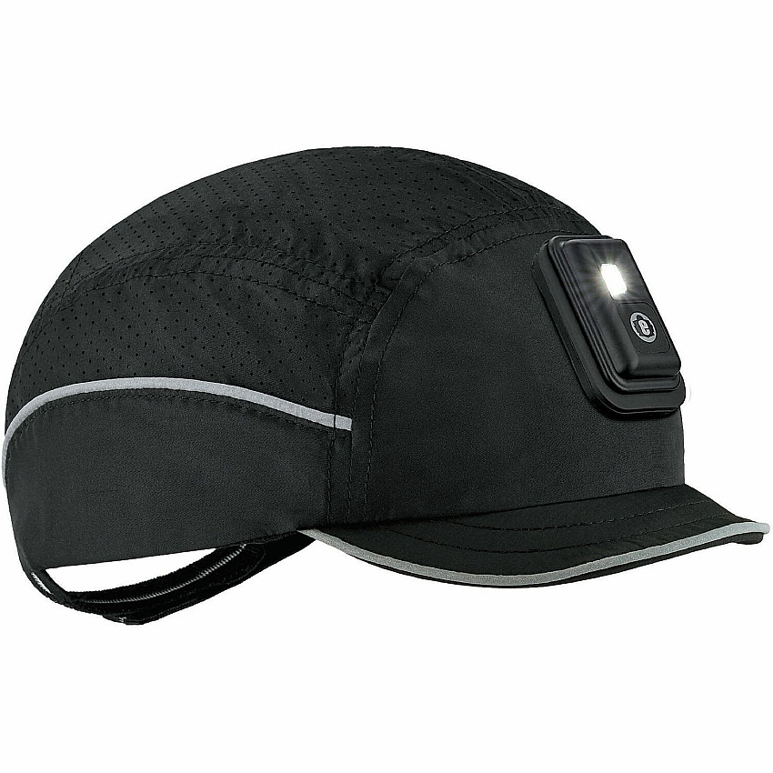 Ergodyne Skullerz 8965F(x) Bump Cap Hat with LED Light Recommended for: Mechanic, Baggage Handling, Food Processing, Manufacturing, Inspection - Head, Heat Protection - Hook & Loop Closure - Polyethylene, Foam, Polyester Mesh - Black - LED Light,  (23472)
