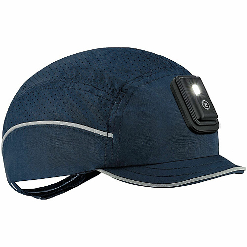 Ergodyne Skullerz 8965F(x) Bump Cap Hat with LED Light Recommended for: Mechanic, Baggage Handling, Food Processing, Manufacturing, Inspection - Head, Heat Protection - Hook & Loop Closure - Polyethylene, Foam, Polyester Mesh - Navy - LED Light, R (23473)