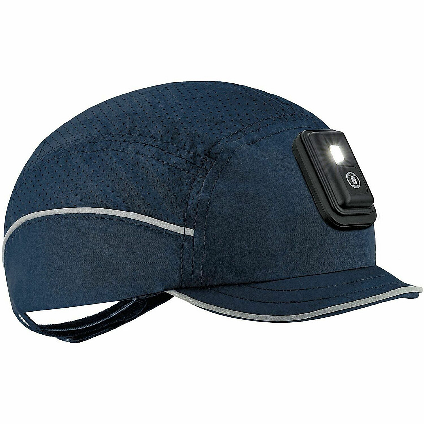 Ergodyne Skullerz 8965F(x) Bump Cap Hat with LED Light Recommended for: Mechanic, Baggage Handling, Food Processing, Manufacturing, Inspection - Head, Heat Protection - Hook & Loop Closure - Polyethylene, Foam, Polyester Mesh - Navy - LED Light, R (23473)