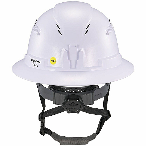 Ergodyne Skullerz 8964-MIPS Type 2 Full-Brim Safety Helmet Recommended for: Construction, Utility, Oil & Gas, Forestry, Mining, General Purpose - Head, Impact, Sun, Rain Protection - Expanded Polystyrene Foam (EPS) - White - Adjustable Ratchet, Ra (60610)