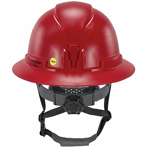 Ergodyne Skullerz 8963-MIPS Type 2 Full-Brim Safety Helmet Recommended for: Construction, Utility, Oil & Gas, Forestry, Mining, General Purpose - Head, Impact, Sun, Rain Protection - Expanded Polystyrene Foam (EPS) - Red - Adjustable Ratchet, Ratc (60604)