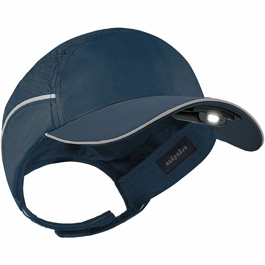 Ergodyne Skullerz 8965F(x) Bump Cap Hat with LED Light Recommended for: Mechanic, Baggage Handling, Food Processing, Manufacturing, Inspection - Head, Heat Protection - Hook & Loop Closure - Polyethylene, Foam, Polyester Mesh - Navy - LED Light, R (23476)