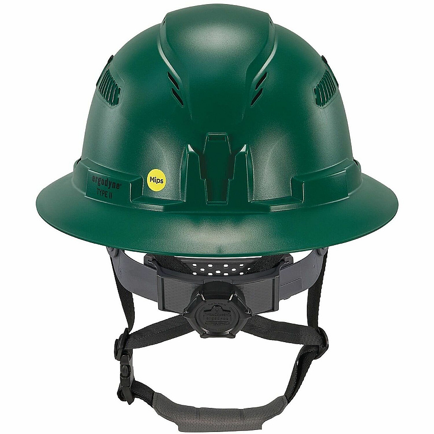 Ergodyne Skullerz 8964-MIPS Type 2 Full-Brim Safety Helmet Recommended for: Construction, Utility, Oil & Gas, Forestry, Mining, General Purpose - Head, Impact, Sun, Rain Protection - Expanded Polystyrene Foam (EPS) - Green - Adjustable Ratchet, Ra (60615)