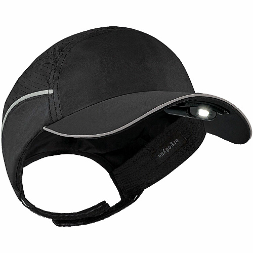 Ergodyne Skullerz 8965F(x) Bump Cap Hat with LED Light Recommended for: Mechanic, Baggage Handling, Food Processing, Manufacturing, Inspection - Head, Heat Protection - Hook & Loop Closure - Polyethylene, Foam, Polyester Mesh - Black - LED Light,  (23475)
