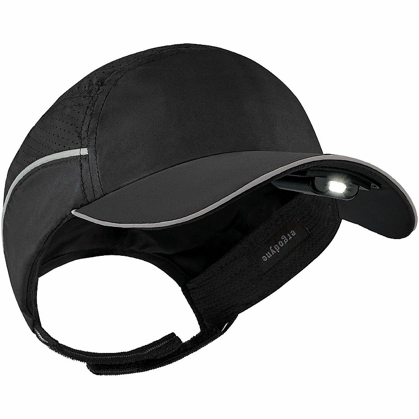 Ergodyne Skullerz 8965F(x) Bump Cap Hat with LED Light Recommended for: Mechanic, Baggage Handling, Food Processing, Manufacturing, Inspection - Head, Heat Protection - Hook & Loop Closure - Polyethylene, Foam, Polyester Mesh - Black - LED Light,  (23475)