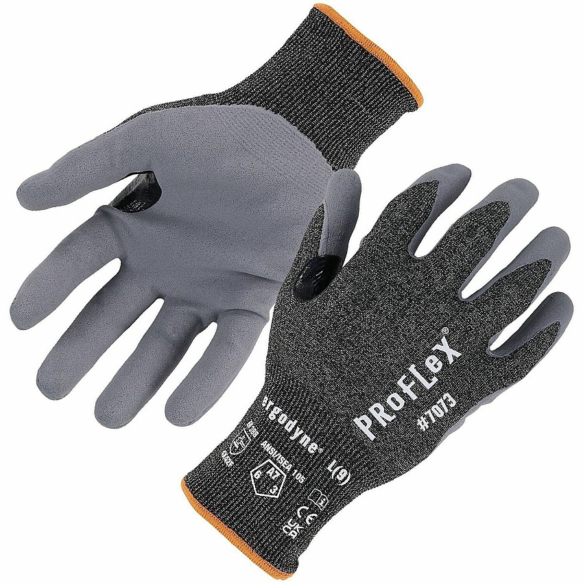 Ergodyne ProFlex 7073 Nitrile Coated Cut-Resistant Gloves Cut, Abrasion Protection - Sandy Nitrile Coating - 7 Size Number - Small Size - Unisex - Gray - Touchscreen Capable - Cut Resistant, Abrasion Resistant, Breathable, Lightweight, Flexible, P (10502)