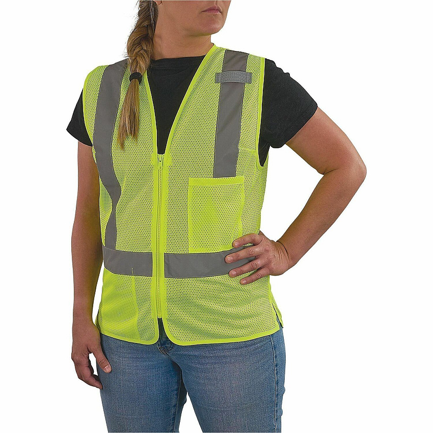 Ergodyne GloWear 8210ZW-S Womens Hi-Vis Safety Vest Recommended for: Construction, Transportation - Small - Zipper Closure - 2 Pocket(s) - Polyester Mesh - Lime - High Visibility, Zipper Closure, Reflective, Comfortable, Long Lasting, Interior Poc (22422)