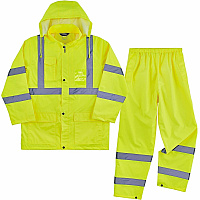 Ergodyne GloWear 8376K Hi-Vis Rain Suit Kits Recommended for: Construction, Utility, Emergency, Airline Crew, Railway Worker, Survey Crew - 4XL - Wind, Water, Rain Protection - Snap/Zipper Closure - 3 Pocket(s) - Polyester, Mesh, 150D Oxford Polye (25438)